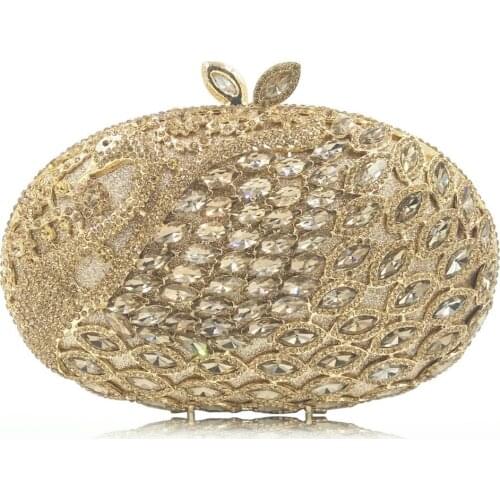 Women Gold/pink/red multi colour Crystal Clutch small Purse Women Evening messengerBags Metal Minaudiere Chain Shoulder Handbags