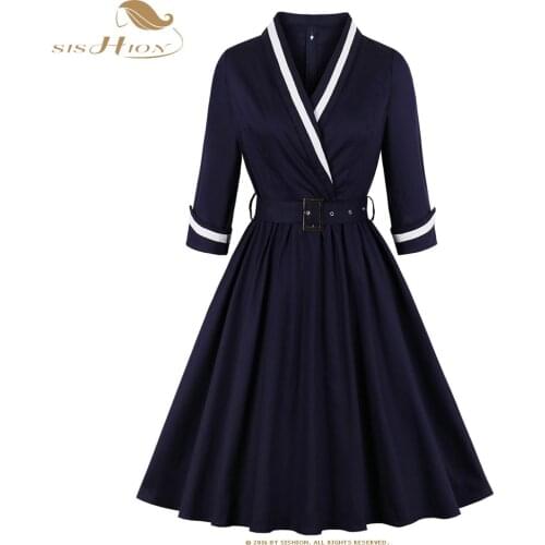 SISHION Cotton Dress Women Swing Vintage 2021 Spring Autumn Dress Elegant Tunic Clothing SP0295
