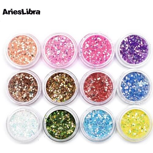 12 pots/set High Gloss Nail Art Glitter Dust Nails Glitter Acrylic Sparkle Powder Paint For Nail Art Tips For Nail Accessories