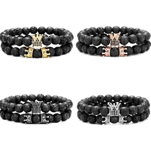 2pcs/lot 8mm crown ball gold volcanic lava cz zircon cubic zirconia beads Yoga Bracelet elastic Stone Bangles dfs