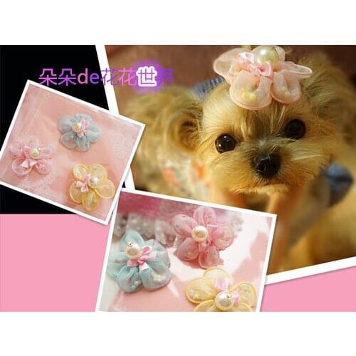 20pcs The pet dog Tactic Yorkshire color beads flower Dog headdress hairpin Perspective