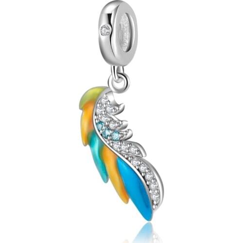 2021 Colorful Phoenix Feather Wings Silver Pendants Charms Fits Original Jiuhao Bracelet Making Fashion DIY Jewelry for Women