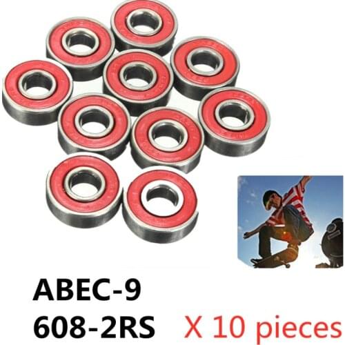 608 2RS ABEC-9 Skateboard Bearing Anti-rusted Skate board Chrome Steel Bearing Red Black Sealed Shafts Inline Roller Skate 10pcs