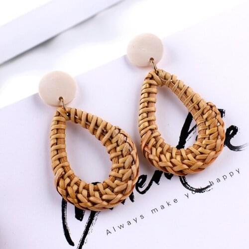 AENSOA Rattan Knit Drop Dangle Earrings For Women Bohemia Vintage Geometric Earrings Pendant Party Jewelry Gifts Wholesale