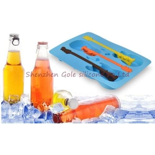 Free Shipping 50pcs/lot Silicone Guitar Shaped Cube Trays Ice Candy Mold Maker