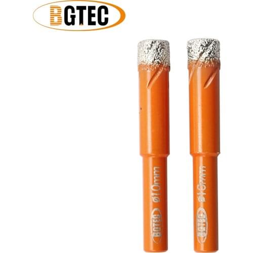 BGTEC 2pcs Round shank 10mm Vacuum Brazed diamond drill bits for ceramie tile granite Dry drilling bits diamond hole saw