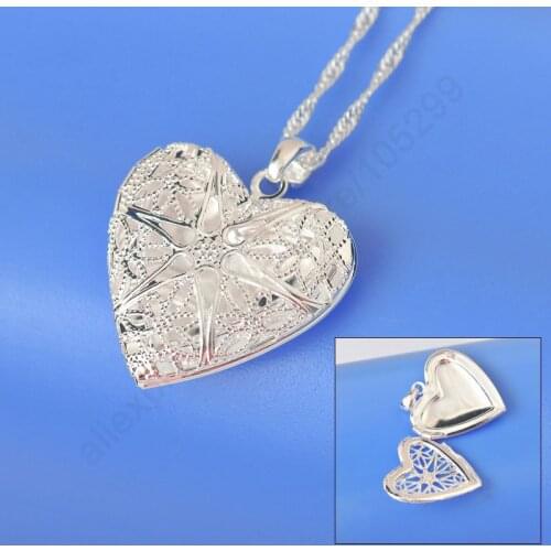 Big Promotion Wholesale Silver Necklace 925 Sterling Silver Necklace Chains Heart Shape Open Case Frame Silver Pendant