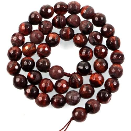 Natural Stone Faceted Red Tiger Eye Charm Round Loose Beads For Jewelry Making Needlework Bracelet DIY Strand 4/6/8/10/12 MM
