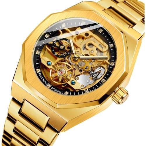 FORSINING 2020 New Top Luxury Gold Military Tourbillon Men Automatic Watch Business Sport Stainless Steel Strap Wristwatch Male