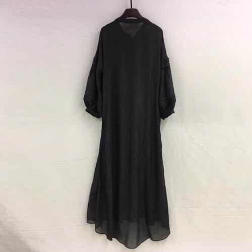 Dress Black Runway Fashion 2021 Women Spring Summer Long Lantern Sleeve Beading Ruffles Maxi Party Plus Size Dess