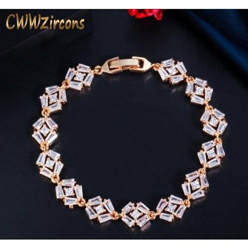 CWWZircons Trendy Bling Cubic Zircon Crystal Tennis Chain Bracelet for Women Wedding Party Gold Color Dubai CZ Jewelry CB234