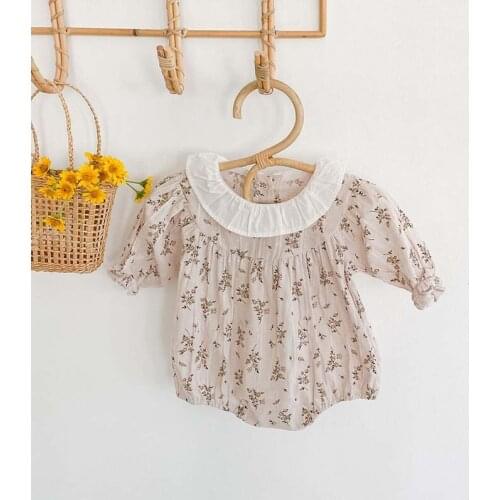 Baby Bodysuit New Baby Girl Floral Long Sleeve Ruffle Collar Long-Sleeve Jumpsuit Baby Cotton One-Piece Crawling Clothes