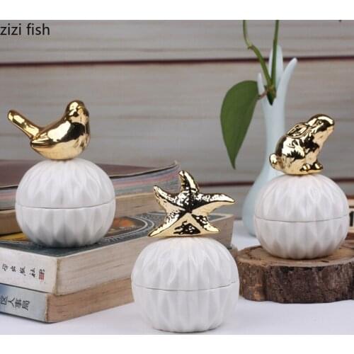 Ceramics Storage Tank Electroplating Jewelry Box Starfish/rabbit/bird Cover Decoration Storage Jar Candy Box Food Organize Box