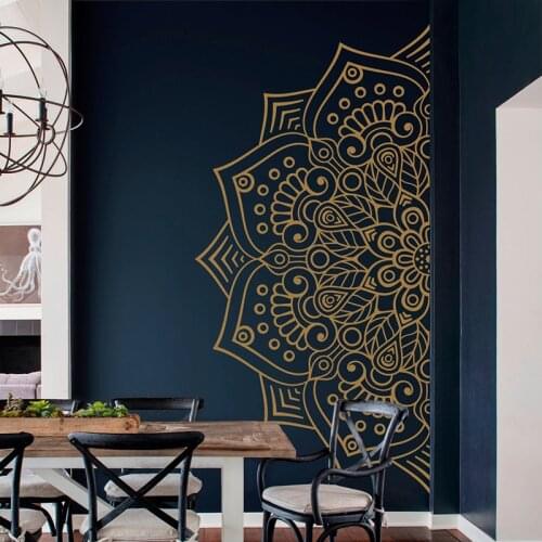 Mandala in Half Wall Sticker Boho, Hippie, Zen, Indian, Removable Vinyl Sticker for Meditation, Yoga, Wall Art decoration E724