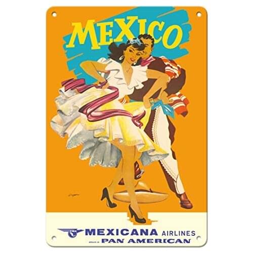 Mexico - Mexican Dancers - Mexicana Airlines (CMA) - Affiliate of Pan American - Airline by Wright c.1950s Metal Tin Sign