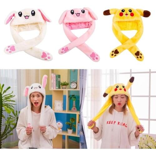 Lovely Luminous/no light Plush Rabbit Hat Funny Play Toy Up Down Moving Bunny Ears Airbag Toy Hat Girlfriend Children Gifts