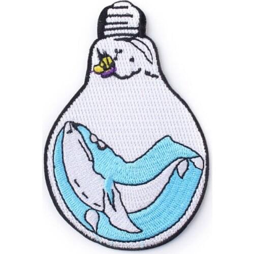 Cartoon Light Bulb Patch Punk Rock Band Patches DIY Embroidered Patches For Clothing Whale Patch Hippie Clothes Applique Stripe