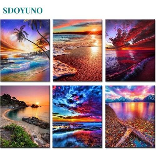 SDOYUNO 60x75cm DIY Oil Painting By Numbers Seascape Frameless Paint By Numbers On Canvas Landscape Home Decor Digital Painting