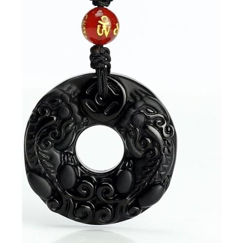 Natural light genuine Obsidian ice frosted double men female buckle brave Pendant Necklace lucky