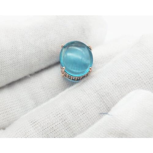 Rose Gold Blue Oval Cabochon Charm Beaded Valentines Day Jewelry