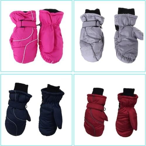 Toddler Kids Winter Snow Ski Gloves Waterproof Windproof Solid Color Patchwork Thicken Warm Adjustable Stretchy Mittens 5-9T