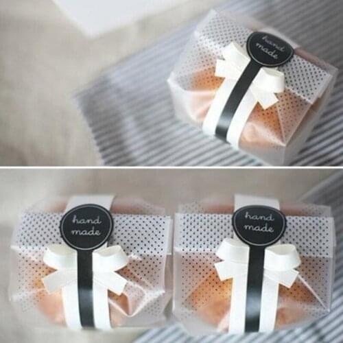 200pcs Translucent Black Dot Plastic Bag with Handmade Stickers for Cookies Cake Chocolate Candy Snacks Package