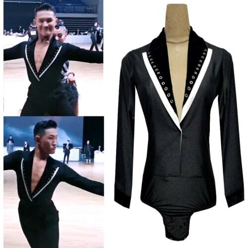 Latin Dance Shirts Men V-Collar Stretch Mesh Tops Latin Competition Performance Costume Cha Cha Dancing Practice Wear DNV14713