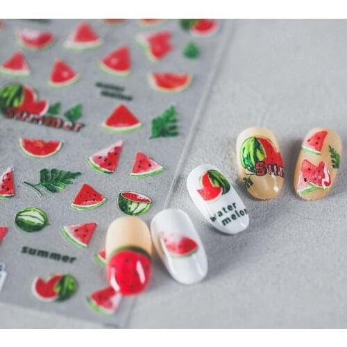 New 3D Red Color Watermelon Design Bohemia Self-adhesive Nails Stickers For Salon Nails Sticker Decorations Manicure Z0493