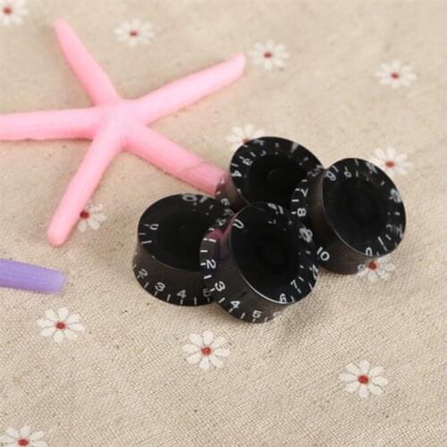 Replacement Set Of Black Plastic Speed Volume Control Knobs With White Scale For Electric Guitar Parts