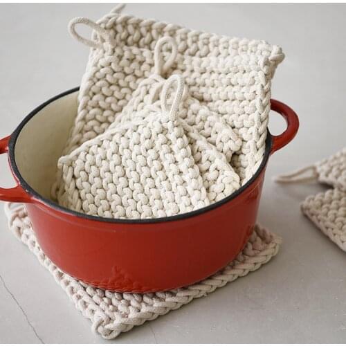 Cotton Rope Woven Table Placemat Square Drink Coaster for Glasses Cup Placemats for Dining Table Mat Pad Kitchen Accessories