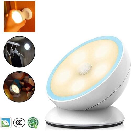 360 Degree Rotating USB Rechargeable LED Night Light Lamp Motion Sensor Light Wall Light For Closet Corridor Cabinet Bedroom