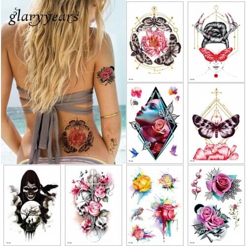 14.8*21cm glaryyears 24 Designs 1 Sheet Temporary Tattoo Sticker TH Skull Waterproof Colored Fake Tattoo for Beauty Women Men 3D