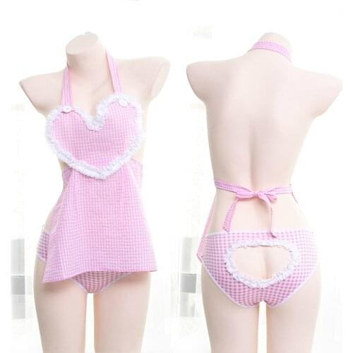 Japanese Style Cute Kawaii Sexy Lingerie Witch Love Chest Maid Uniform Servants Bondage Lace Love Aprons Nightdresses Pajamas