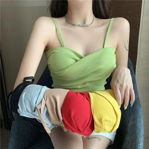 Women 2021 Spring Autumn Fashion Short Slim Vest Tops Female Solid Color V-neck Vest Tops Ladies Bottoming Sleeveless Tops D867