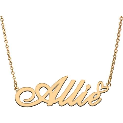 Love Heart Allie Name Necklace for Women Stainless Steel Gold & Silver Nameplate Pendant Femme Mother Child Girls Gift
