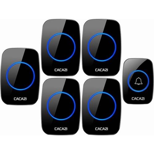 CACAZI Home Wireless Doorbell Waterproof 5 Volume 0-110db 60 Chimes 1 Button 5 Receivers Battery Door Ring Bell US EU UK Plug