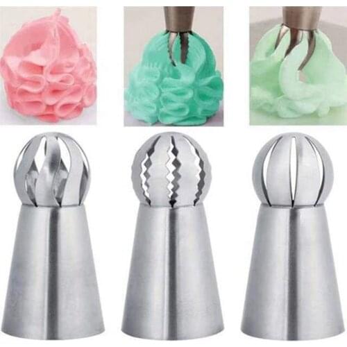 1/3PC Stainless Steel Sphere Ball Shape Cupcake Icing Piping Nozzles Pastry Cream Tips Flower Torch Pastry Tube Decoration Tools
