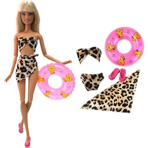 1 Set Swimwear Clothes Bikini Outfits Swimsuit+Slippers+Swimming Ring Outfit Fit for Barbie Doll Accessories
