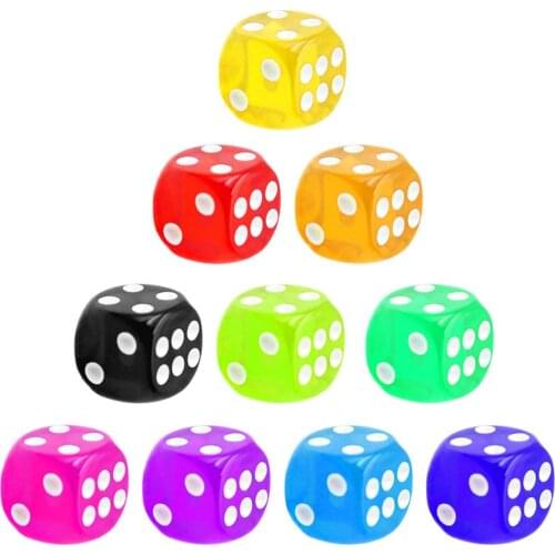 10PCS/Set Dice Set Transparent Dice Set For Table Board Games Fine Craft 16mm Board Games Math Teaching Random Color Delivery
