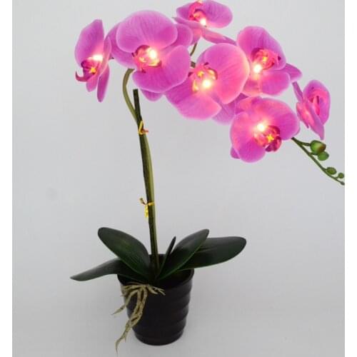 20" 50cm 7 LEDs Orchid Pot Lamp artificial flower real touch Phalaenopsis latex silicon Bonsai Lighting glowing potted flowers