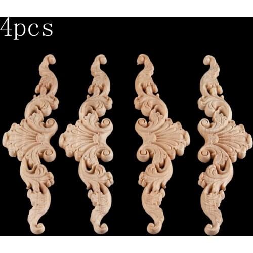 4pcs/kit European Style Woodcarving Decal Corner Stripe Furniture Decoration Sculptures Window Door Onlay 20*5cm 3D Flower Wave