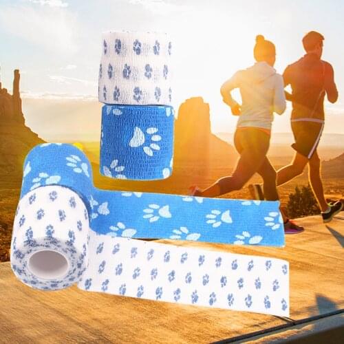 4x Reusable Self-Adhesive Elastic Bandage Tape with Paw Print Athletic Pet First Aid Tapes Protective Strap Blue White 4.5mx5cm