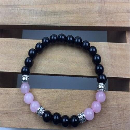 8mm Rose Quartz Obsidian Bracelet 7.5 inches Chakras Meditation Wrist Lucky Spirituality Mala Bead Yoga Buddhism Energy Men