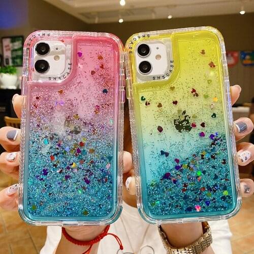 Glitter Gradient Love Heart Sequins Liquid Case For IPhone 12Pro 11Pro Max 7 8 Plus X XR XS Max Bling Quicksand Shockproof Cover