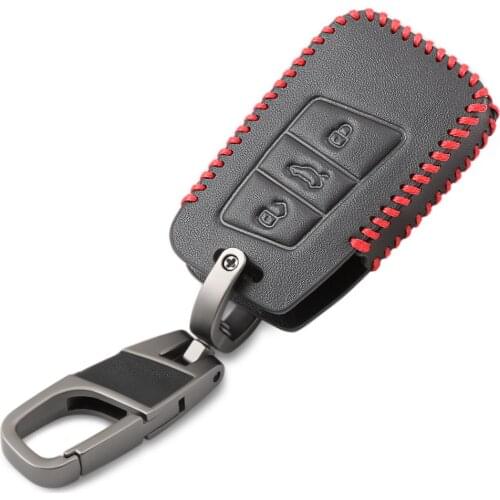 Black Leather Car Key Cover For VW Volkswagen Magotan Passat B8 Skoda Superb Kodiaq A7 Smart Keychain Remote Fob Protector Case