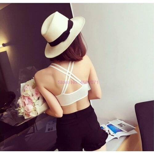 By dhl 50pcs Women Padded Sleeveless Cut Out Cross Straps Yoga Running Gym Athletic Sport Bra Camisole Drop Ship Wholesale