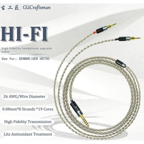 GUcraftsman 6n silver for SENNHEISER HD700 4Pin XLR 2.5MM/4.4MM balance Headphone upgrade cable