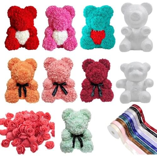 Artificial Rose Bear Foam Material Bear Toys Shape Rose Bear Craft Gift Flower DIY Bear Doll For Valentines Day Present