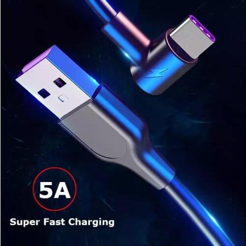 USB C Cable 5A Super Fast Charge TYPE-C Elbow Data Cable For huawei p30 pro samsung a51 redmi note 9s Mobile Phone usb c Cables