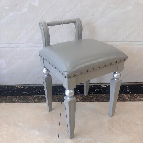 American country light luxury solid wood dressing stool bedroom soft bag pull buckle leather stool shoe replacement stool simple